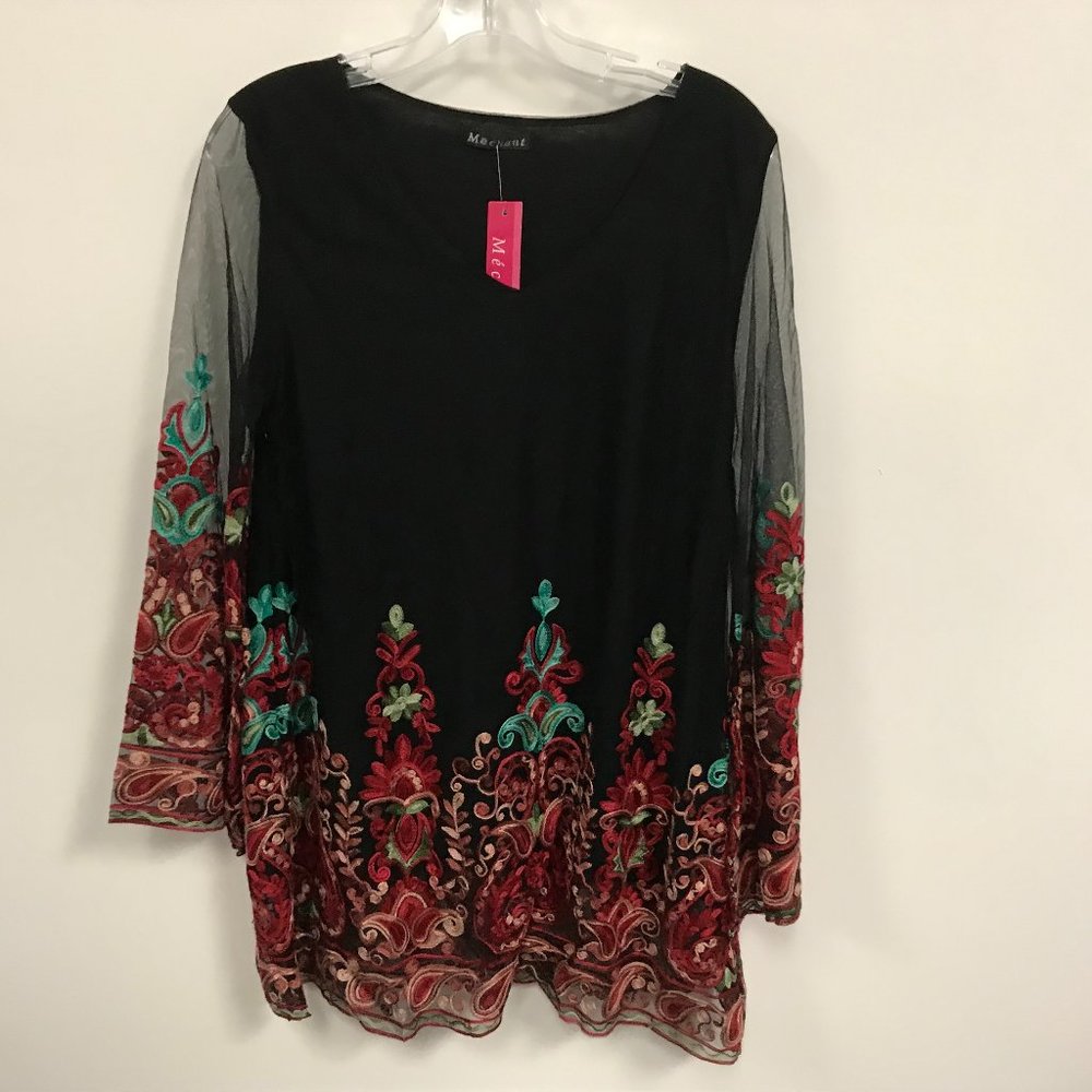 NWT Mechant Floral Embroidered Boho Mini Dress
